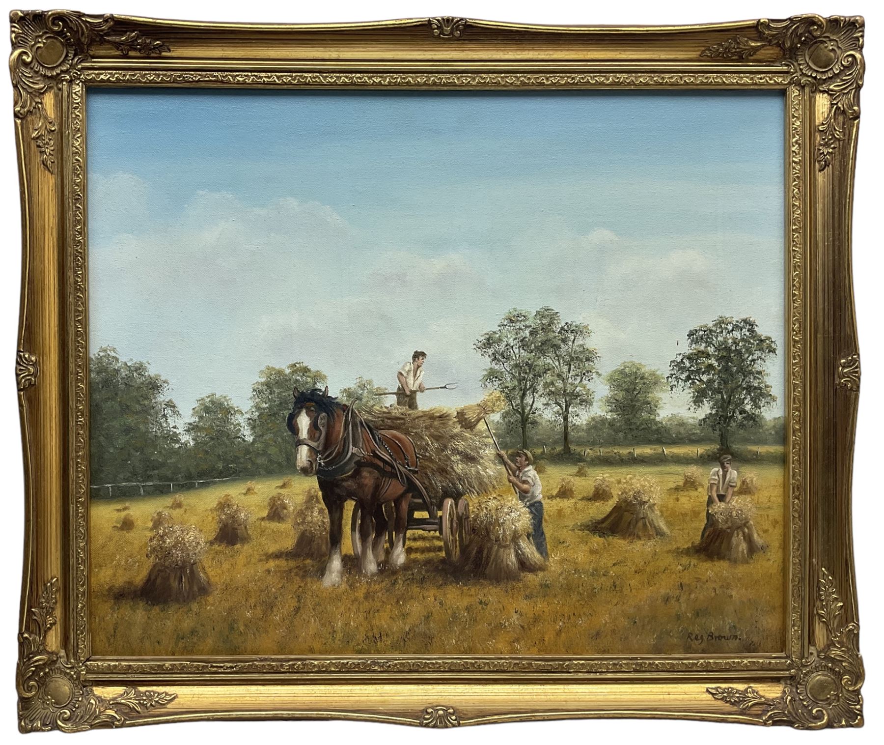 Reginald (Reg) Thomas Charles Brown (British 1921-): Harvest Scene, oil on canvas signed 44cm x 55cm