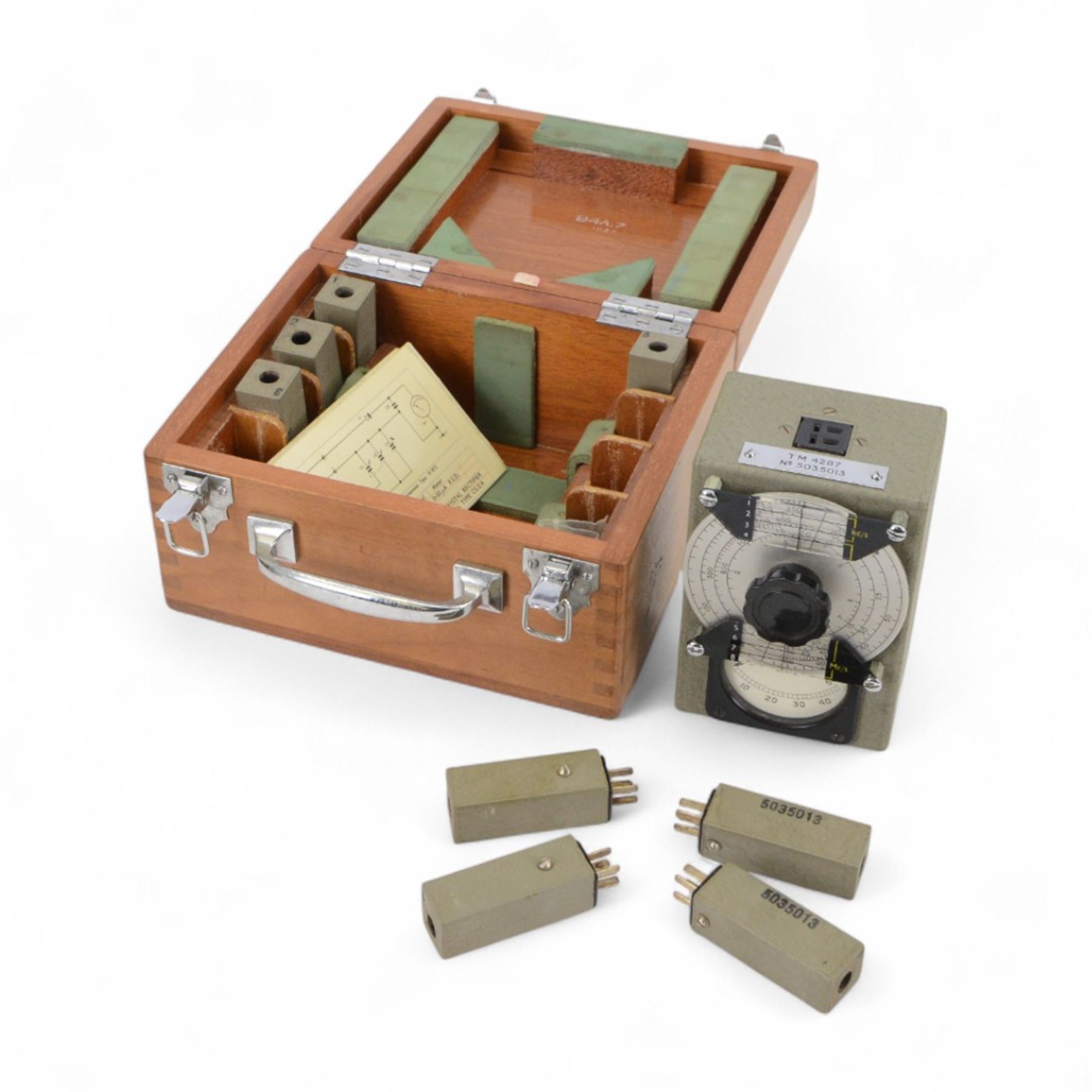 Marconi Instruments Ltd Wavemeter no. TF975, in fitted wooden case, together with a Bellingham & Stanley Ltd abbe refractometer no. A81090 and a Beck Wavelength Reversion Spectroscope, in wooden box