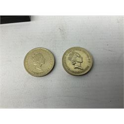 Great British and World coins including Queen Victoria 1887 and 1888 double florins, King George V 1929 halfcrown, King George VI 1951 Festival of Britain crown, commemorative crowns, Queen Elizabeth II 1953 nine coin set in blister pack, 1989 and 1995 two pound coins, various pre-decimal pennies and other coinage