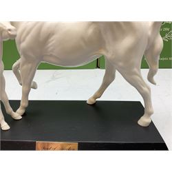 Five Beswick and Royal Doulton horse figures in matt white on black plinths, comprising of  Spirit of Affection no. 2689/2536, Springtime no.2837, Spirit of peace no.2916, Spirit of earth no.2914 and Spirit of the wild no. 183, together with a composite figure of a horse (6)