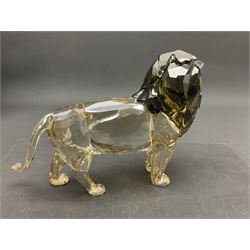 Swarovski Crystal lion, Akili, together with small Swarovski Crystal plaque with lion silhouette, H13cm