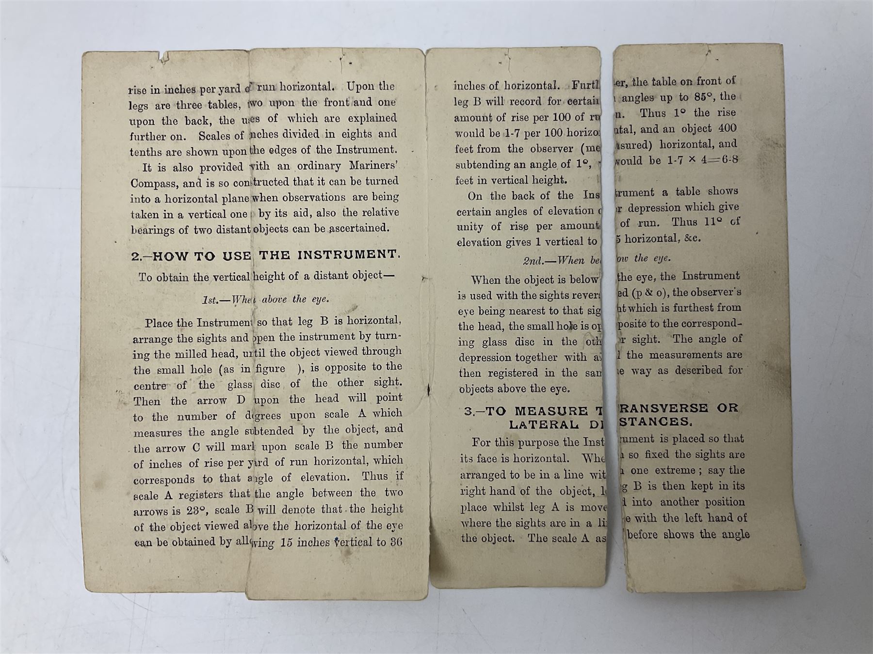 Late 19th/early 20th century boxwood and brass clinometer rule by Stanley, with inset magnetic compass, screw action protractor hinge divided to one degree with rise in inches per yard scale under, spirit level to one edge, marked 'W.F. Stanley Great Turnstile Holborn' with tables of distances, angles and thickness H16cm closed: in original leather covered case with instructions