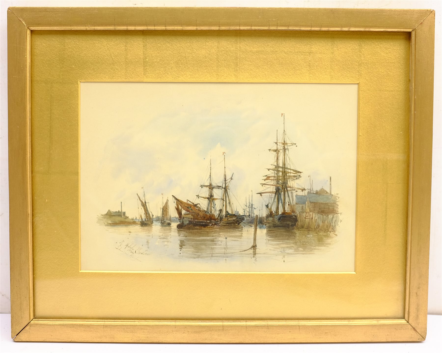 Robert Malcolm Lloyd (British 1859-1907): 'Shoreham Harbour', watercolour signed, titled and dated 1883, 17cm x 24cm