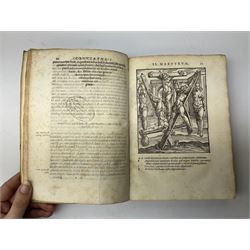 De SS. Martyrum Cruciatibus Antonii Gallonii Rom. Congregationis Oratorii Presbyteri Liber .... 1594 Romae Typographia Congregationis Oratorij Apud S. Mariam in Vallicella. Full page woodcut illustrations of tortures. Full vellum binding.