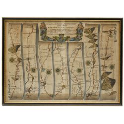 John Ogilby (British 1600-1676): 'The Road from London to Montgomery - North Wales', 17th century engraved strip map with hand-colouring 33cm x 46cm