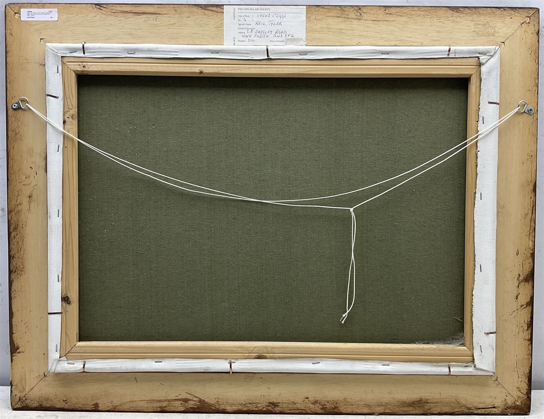 Neil Tyler (British 1945-): Still Life 'Leeks and Eggs', oil on canvas signed and dated '03, 46cm x 64cm
Provenance: exh. Chelsea Art Society, label verso
