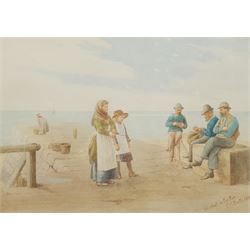 Edward C Booth (British 1821-post1893): A Chat on the Pier, watercolour signed 23cm x 31cm