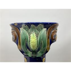 Art Nouveau style majolica jardiniere and stand, H94cm