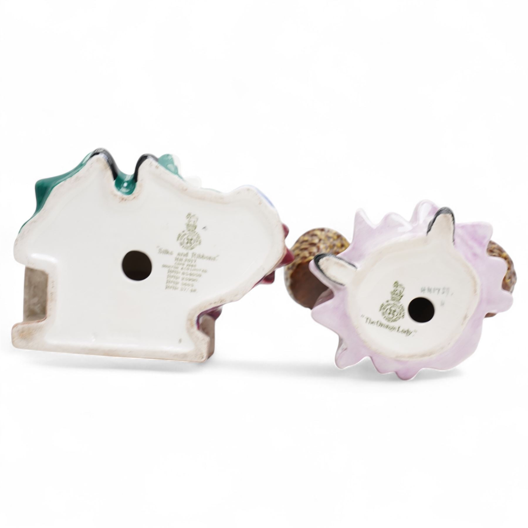 Six Royal Doulton figures, including Balloon Lady HN2935, The Orange Lady HN1759, Silks and Ribbons HN2017 and The Balloon Man HN1954 