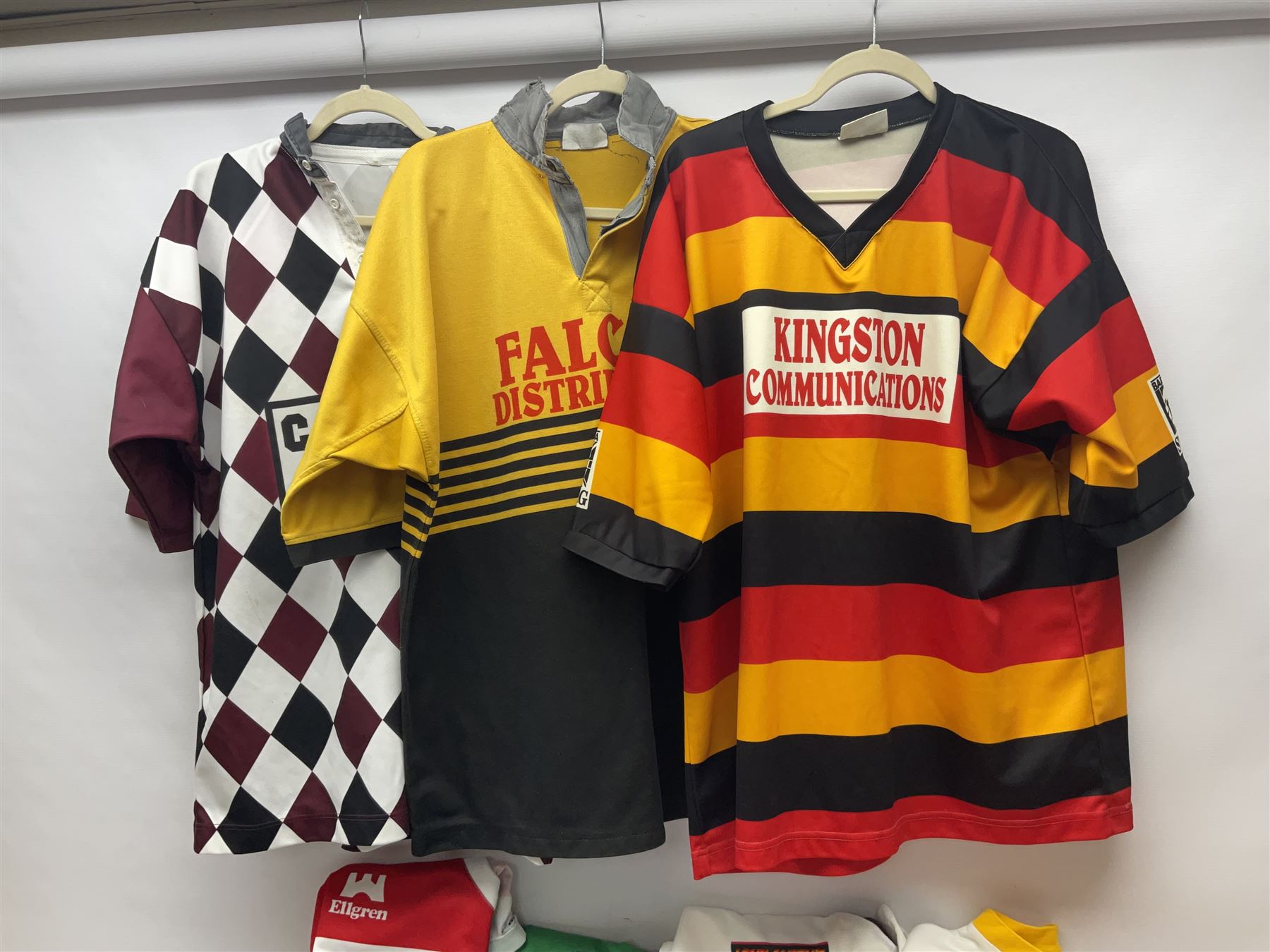 Eighteen Rugby League shirts, including Wigan, Leeds, Warrington and Huddersfield, etc and a Scotland international shirt