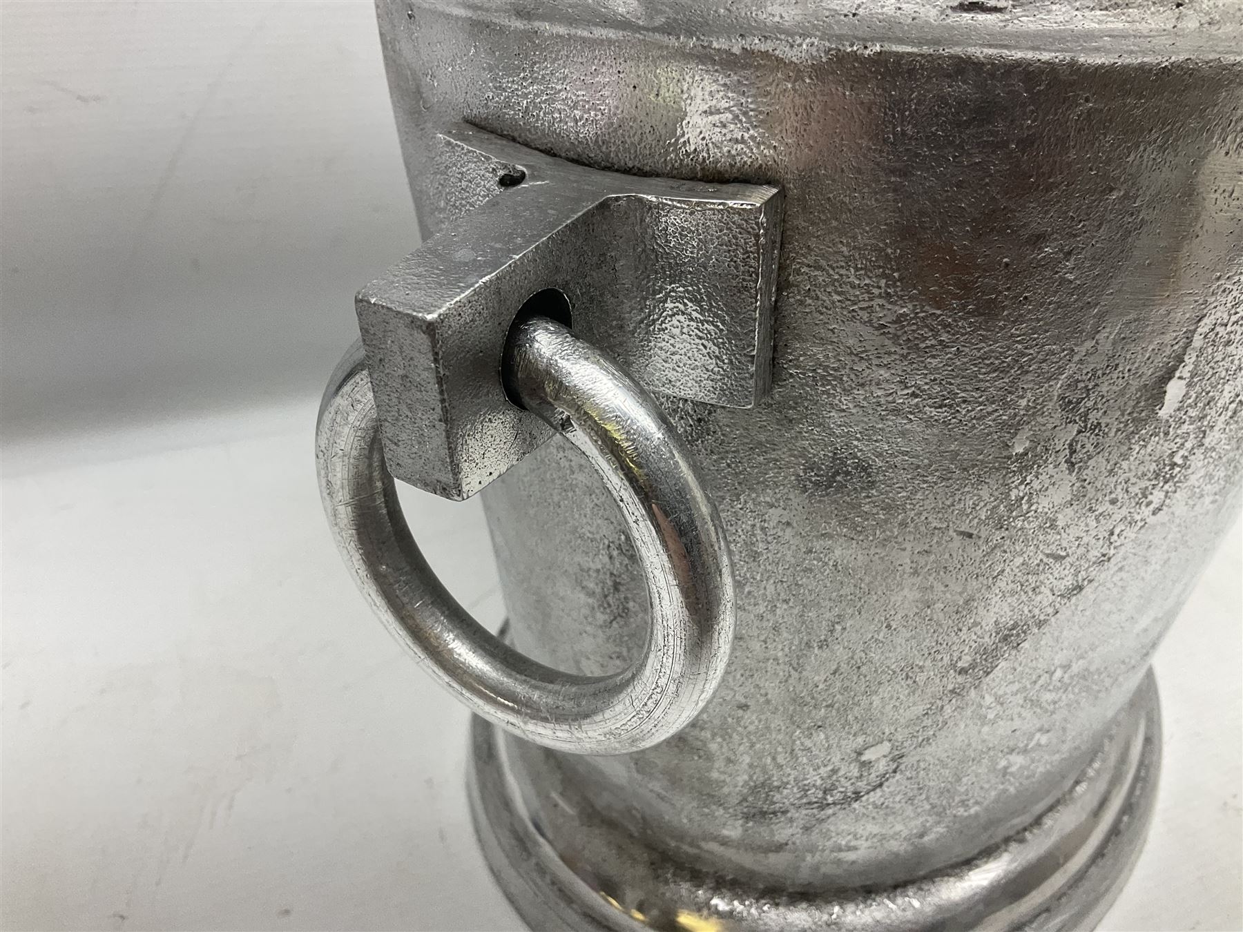 Aluminium champagne bucket detailed Cuvee de Prestige Champagne du Louvois, with twin ring handles, together with quantity of glasses, bucket L38cm