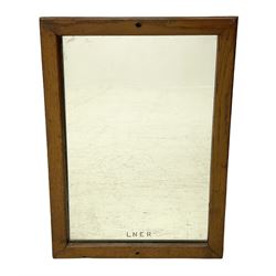  LNER wall mirror in wooden frame, H54.5cm, W38cm