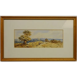  Figures Along a Country Path, watercolour signed and dated 1869 by Edwin Earp 12cm x 34cm  