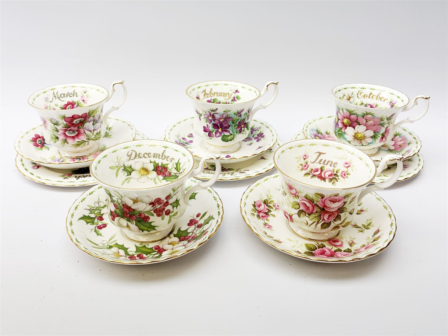 Royal Albert 'Flower of the Month' series cups saucers and plates
