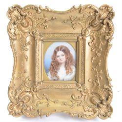 English School (mid 19th century)
Portrait miniature upon ivory
Head and shoulder portrait of a young girl, believed to depict a member of the Chichester family of Arlington Court, Devon, wearing a white lace trimmed gown before a soft blue ground
Within gilt gesso Rococo style frame 
Oval 7.5cm x 6cm 
Overall 20cm x 18.5cm 

Provenance: By family descent from the Chichesters of Arlington Court, Devon; from the collection of Andrew Chichester Everitt.

This lot has been registered for sale under Section 10 of the APHA Ivory Act