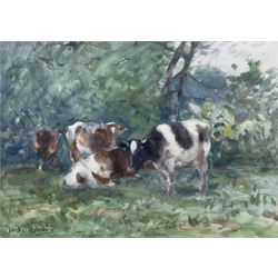 David Thomas Robertson (British 1879-1952): Cattle Resting, watercolour signed 25cm x 35cm