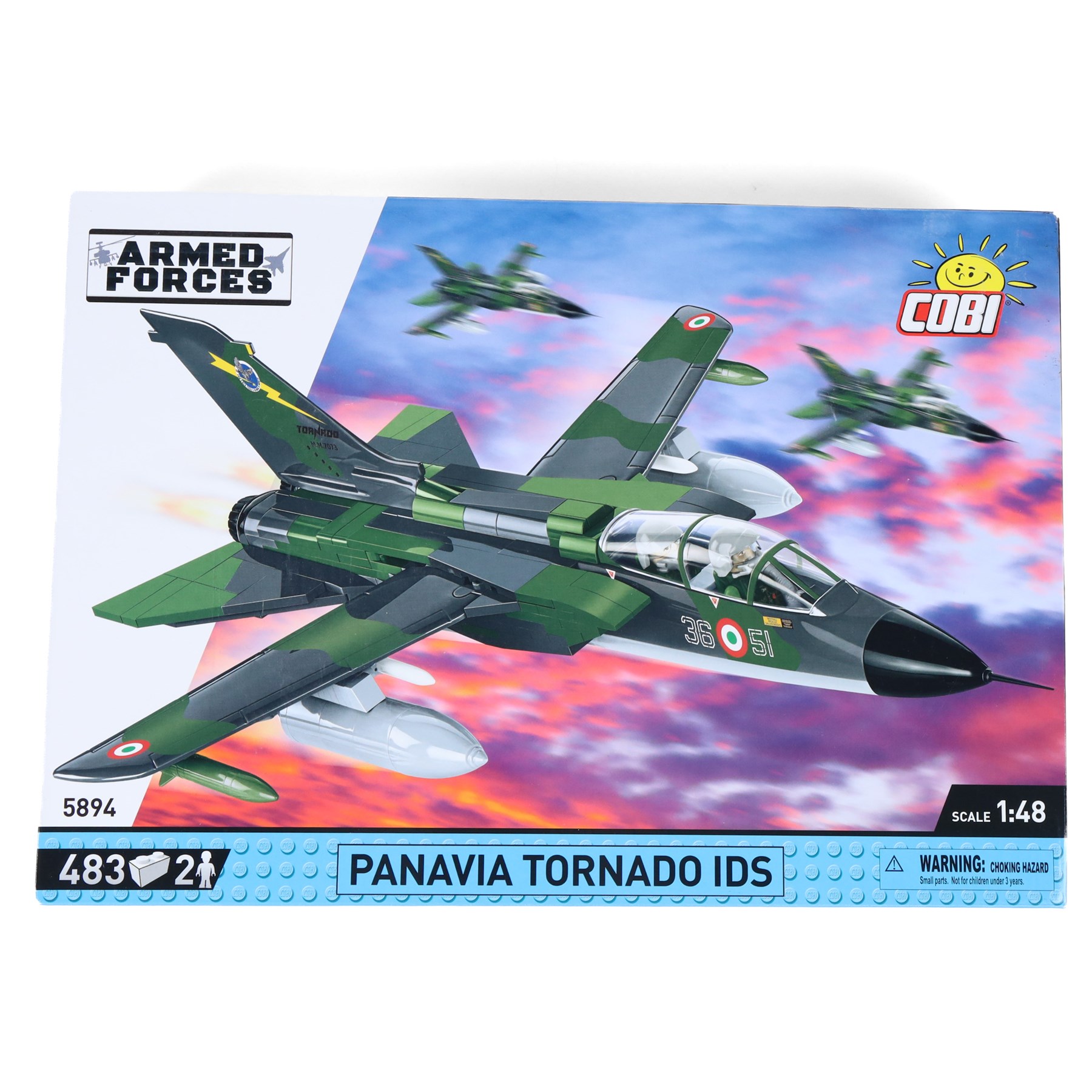 Four Cobi Bricks 1:48 scale Armed Forces model aircraft sets, comprising no. 5894 Panavia Tornado IDS, no. 5901 Rafale C, no. 5829 F-35 B Lightning II and no. 5851 MIG-29 East Germany, all in sealed boxes