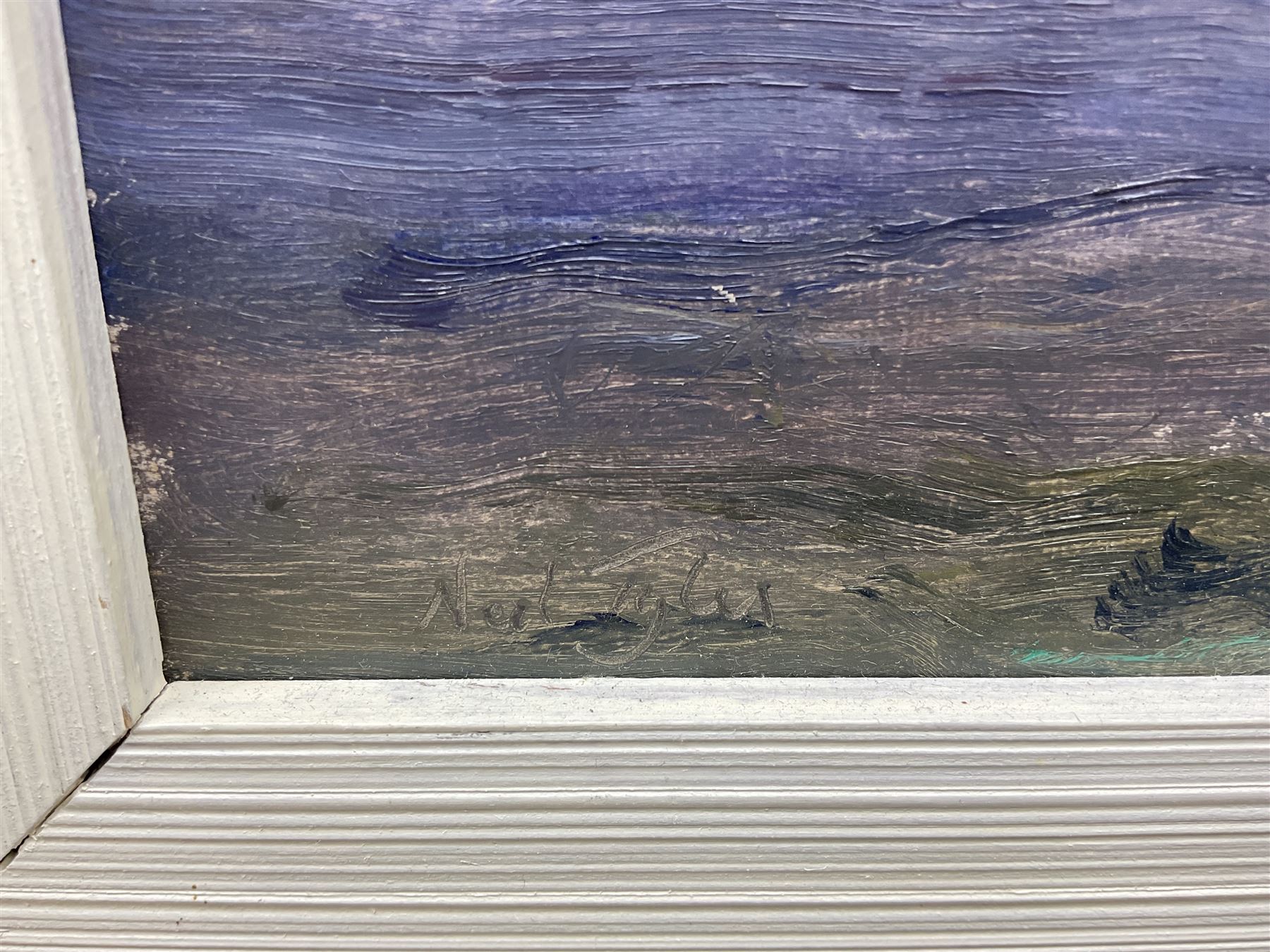 Neil Tyler (British 1945-): 'Moorland Sunset', oil on board signed, titled verso 27cm x 45cm