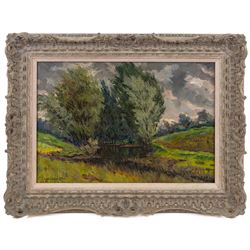 Russian School (20th Century): Stormy Day, oil on canvas indistinctly signed possibly Sergei?, dated 1980, titled and further inscribed verso 36cm x 53cm 
