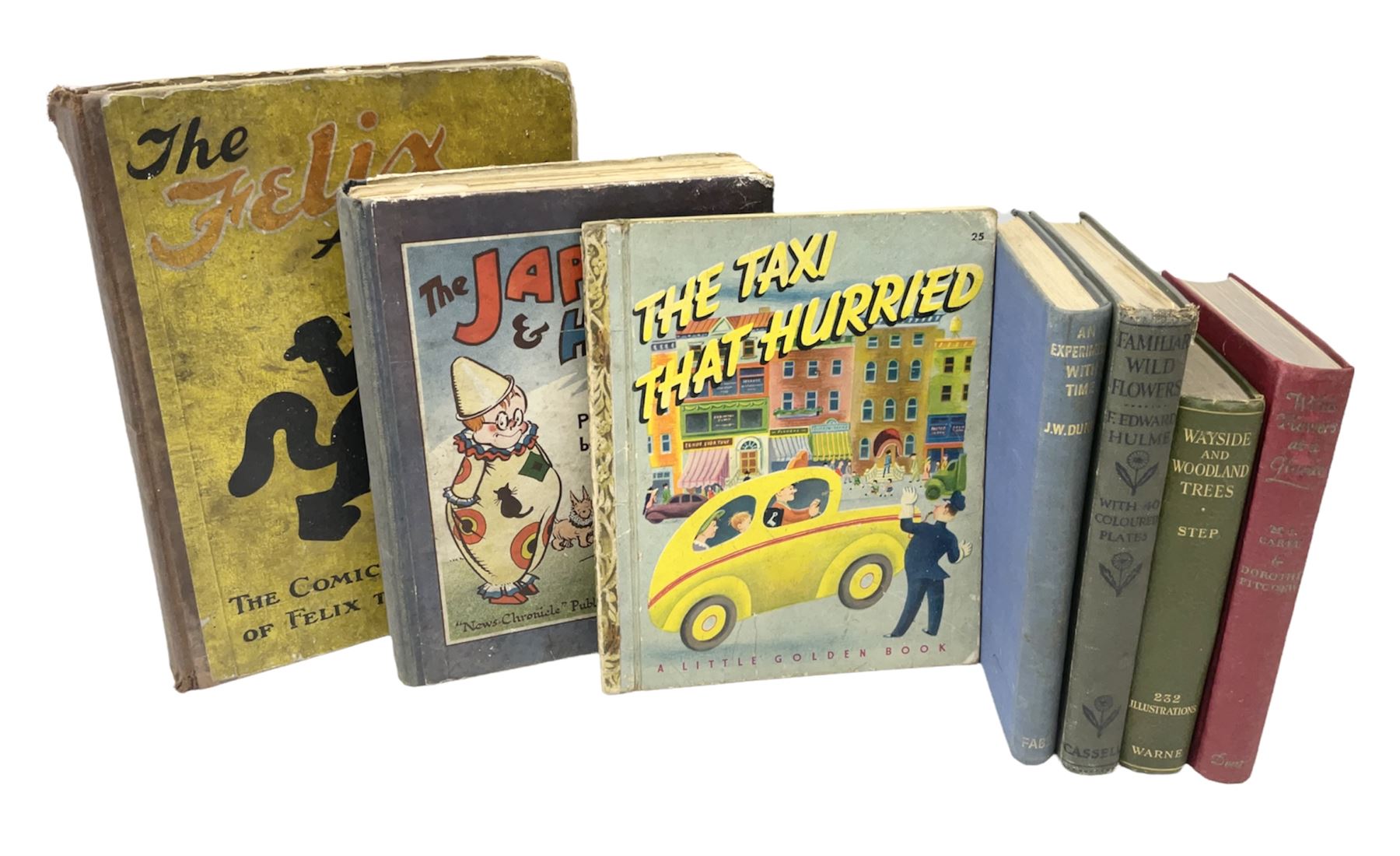 The Felix Annual 'the comic adventures of felix the film cat', The Japhet & Happy book , Hulm, Edward; Familiar Wild Flowers, with 40 coloured plates and other books