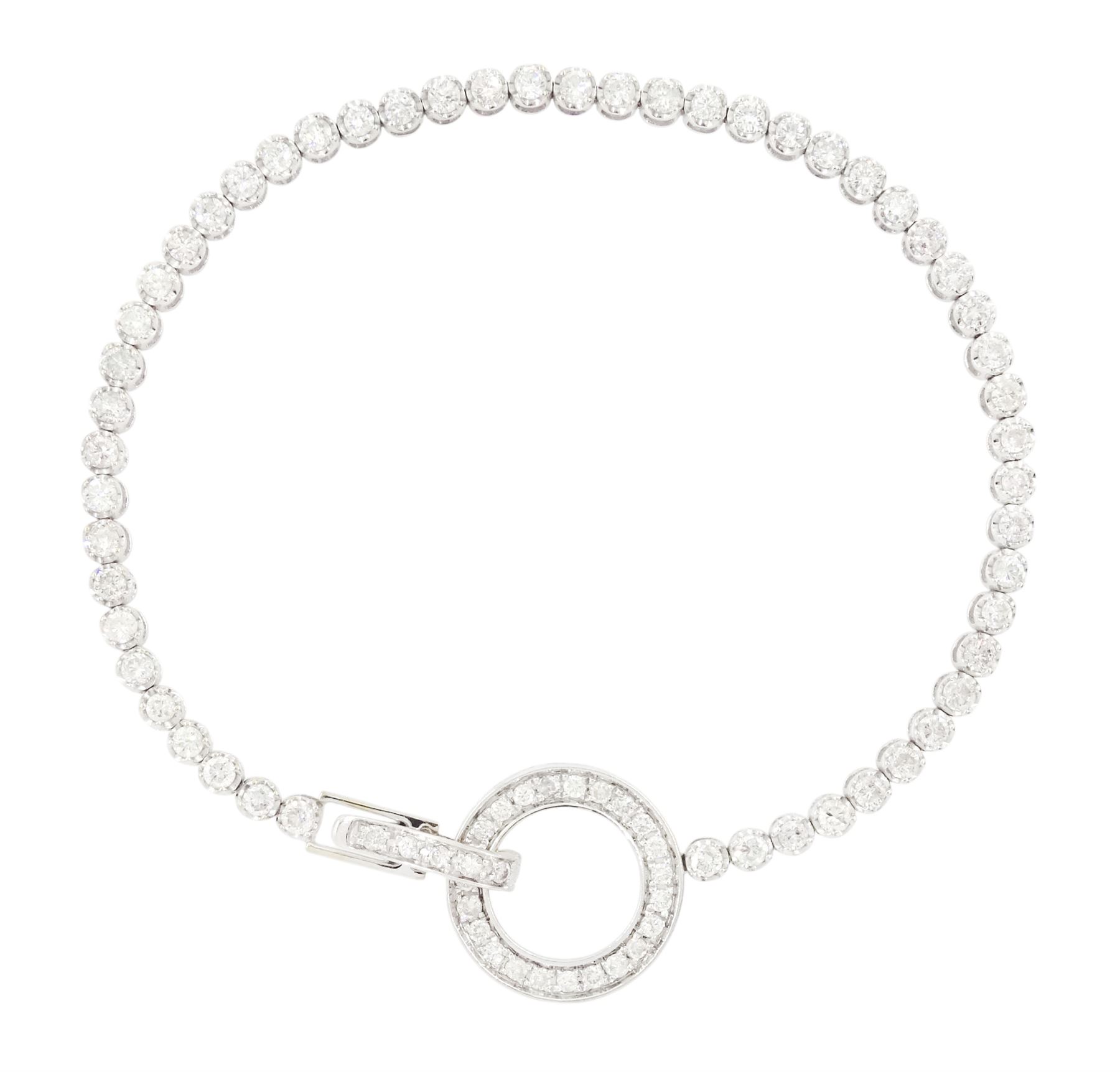 18ct white gold round brilliant cut diamond bracelet, with diamond set circular clasp, total diamond weight 2.00 carat