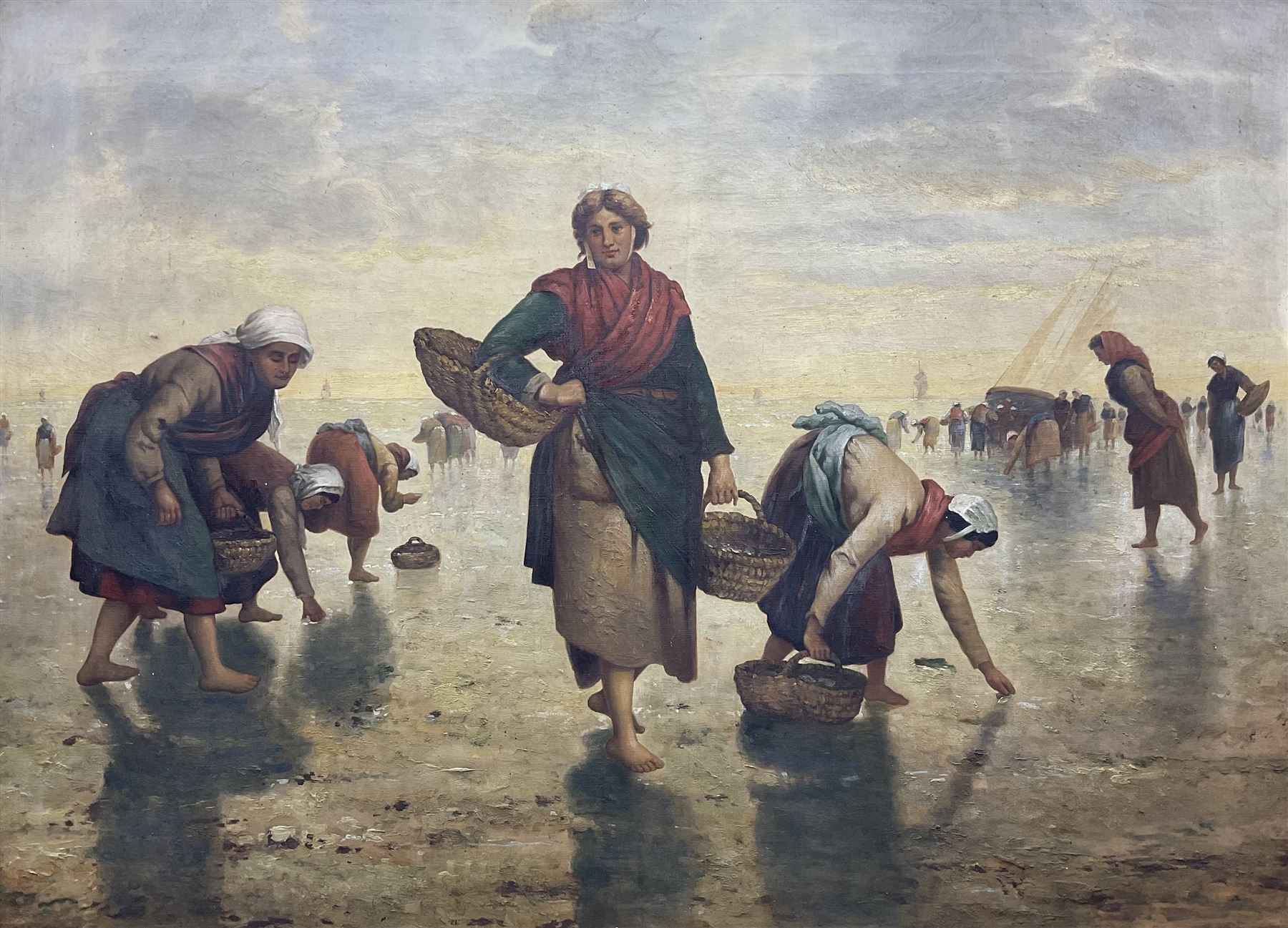 French School (19th century): Breton Cockle Pickers, oil on canvas unsigned 79cm x 109cm