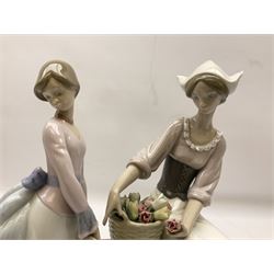 Two Lladro figures, comprising Basket of Love, no 7622, and Dutch Girl, no 1339, both with original boxes, largest example H27cm