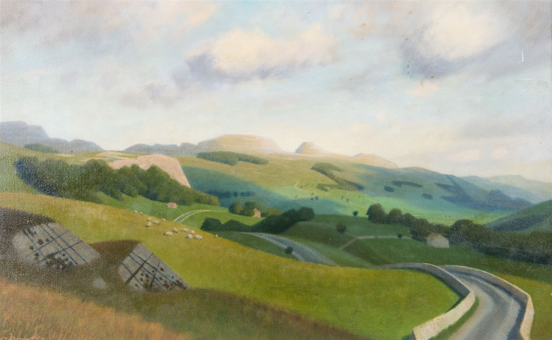 Anne Isabella Brooke (Yorkshire 1916-2002): 'Ribblesdale near Stainforth', oil on canvas signed, titled on label verso 35cm x 55cm
Provenance: exh. Royal Academy 1971 no.894, label verso; purchased by the vendor's parents directly from the artist in the 1970s.