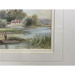 Walter Duncan (British 1848-1932): 'Clevedon Woods on the Thames' and 'The Rush Boat - Pangbourne on the Thames', pair watercolours signed and dated 1910, titled in a later hand verso 13cm x 18cm (2)