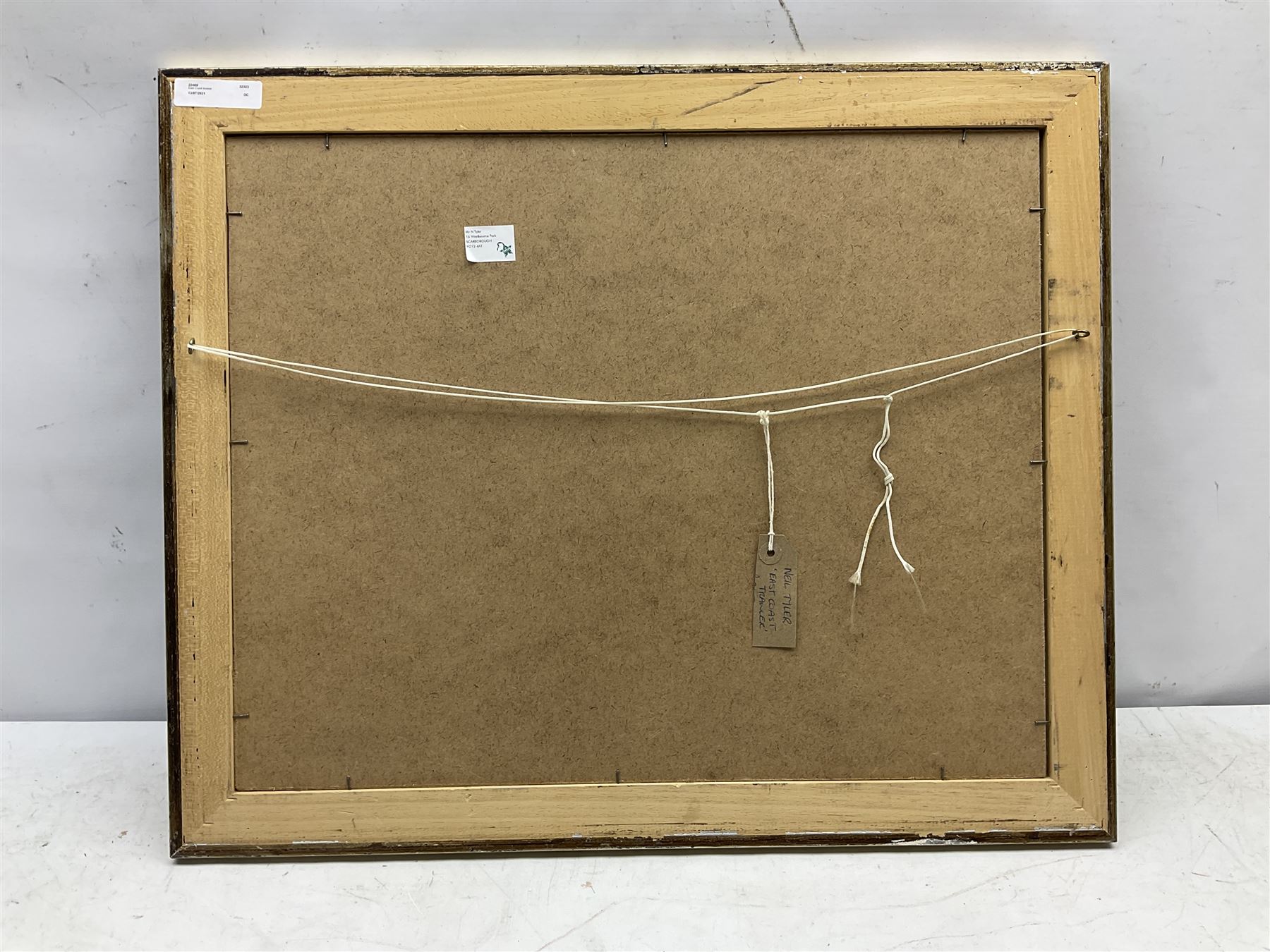 Neil Tyler (British 1945-): 'East Coast Trawler' in Scarborough Harbour, oil on board signed, titled on label verso 40cm x 50cm