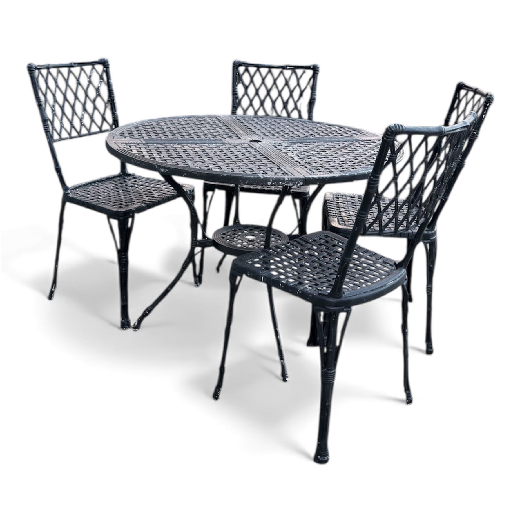 Cast aluminium garden table and chairs in a black finish
