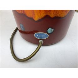 Poole Pottery table lamp in Volcano pattern of cylindrical form, with a cream lampshade, lamp H30cm