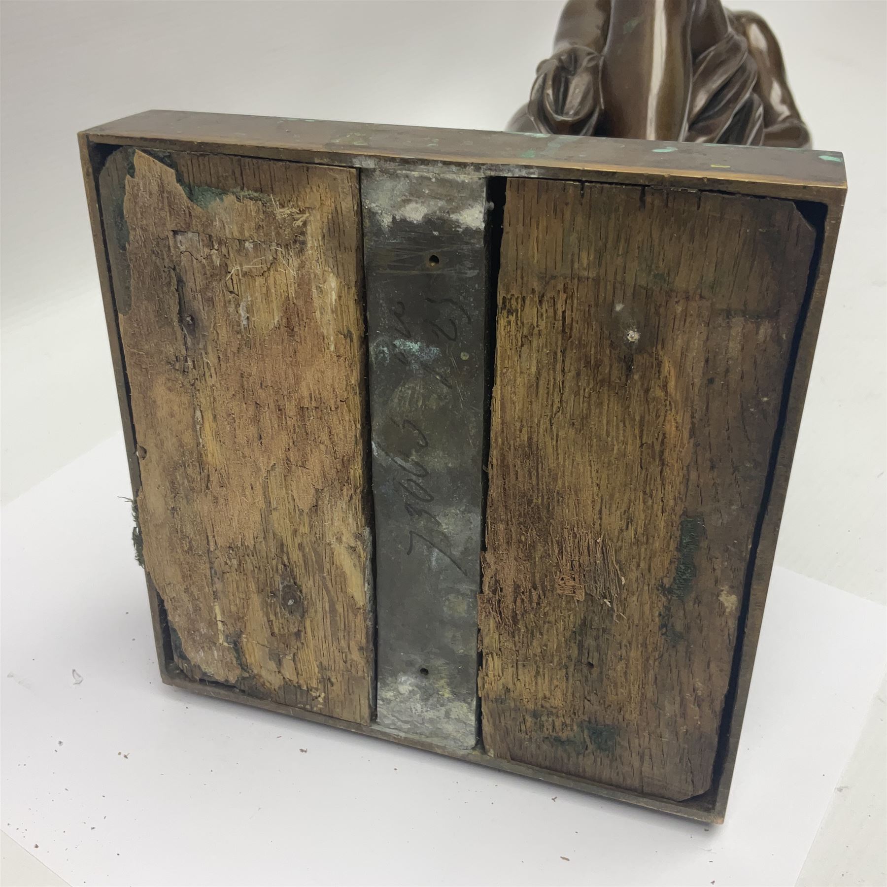 After Christopher Gabriel Allegrain (1710-1795),  Venus au bain, bronze, upon square plinth, Impressed F Barbedienne Fondeur, the base impressed C G Allegrain Fecit 1767, and bearing Barbedienne foundry seal, overall H51cm