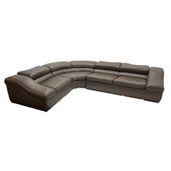 Nautuzzi four seater corner sofa, adjustable back rest, upholstered in chocolate leather
