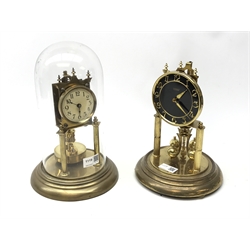  20th century German Anniversary clock, white Arabic dial with urn finials, movement stamped Made in Germany 22420, under glass dome, H33cm and a similar Violeta clock without dome (2)  