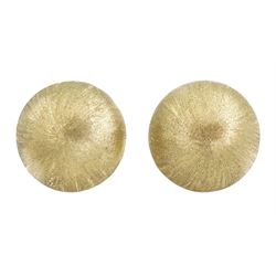 Pair of 9ct brushed gold, circular stud earrings, Birmingham 2004