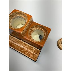 A Clarice Cliff Bizarre Cafe au lait double cube inkwell with pen tray, decorated in the Berries pattern, with printed mark to base, and shape number 462, H7cm W10cm. 