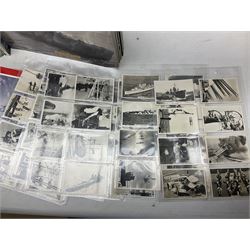 Six Atlas Editions ring binders of Warships Maxi Cards; and large quantity of booklets, cigarette cards etc of naval and shipping interest