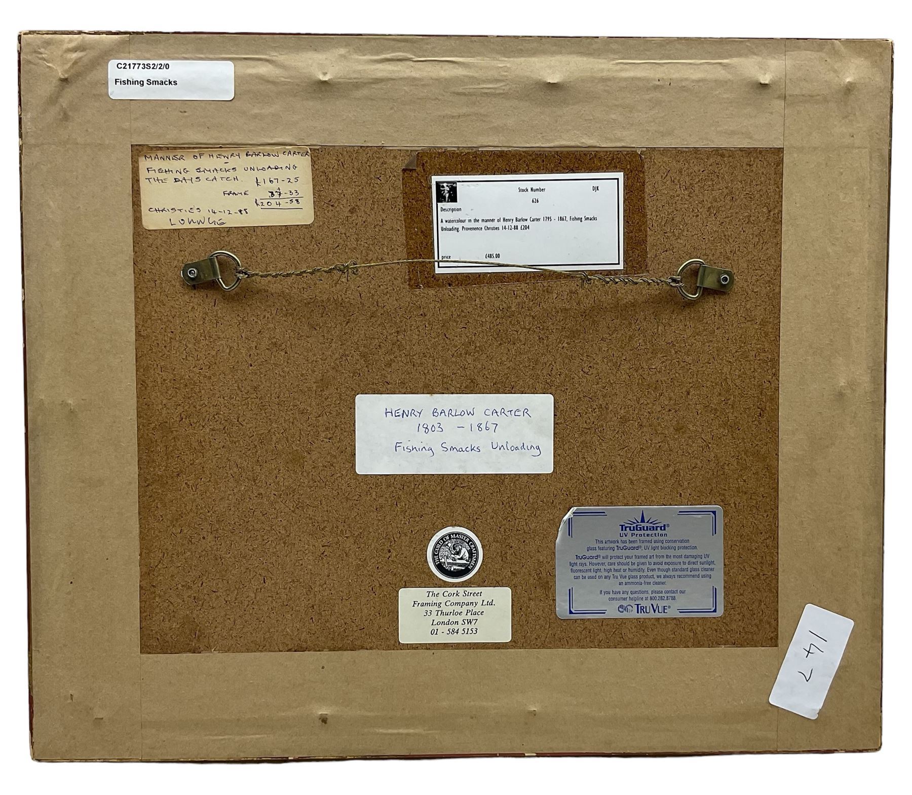 John Hamilton Glass (Scottish 1820-1885): Dutch Fishermen on the Shore, watercolour signed 24cm x 34cm; Manner of Henry Barlow Carter (British 1804-1868): Boats Unloading on the Shore, watercolour unsigned, various labels verso 17cm x 24cm; R Bayles (British 20th century): 'Morning Mists', watercolour signed titled and dated 1947, 14cm x 26cm (3)