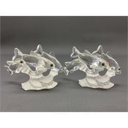Swarovski Crystal sea creatures, comprising lion fish and dolphin, both with coloured elements, together with two seahorses, two small fish groups, butterfly fish, longnose butterfly fish and six coloured shells, tallest H8.5cm
