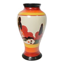 Wedgwood Bizarre by Clarice Cliff, Mei Ping vase, Farmhouse, hand painted based upon an original, limited edition 54/250, with certificate and box, H31cm 