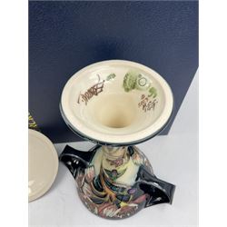 Moorcroft twin-handled bonbonniere and cover  decorated in the Symphony pattern, by Emma Bossons for the Collector’s Club, circa 2003, H22cm, with original box