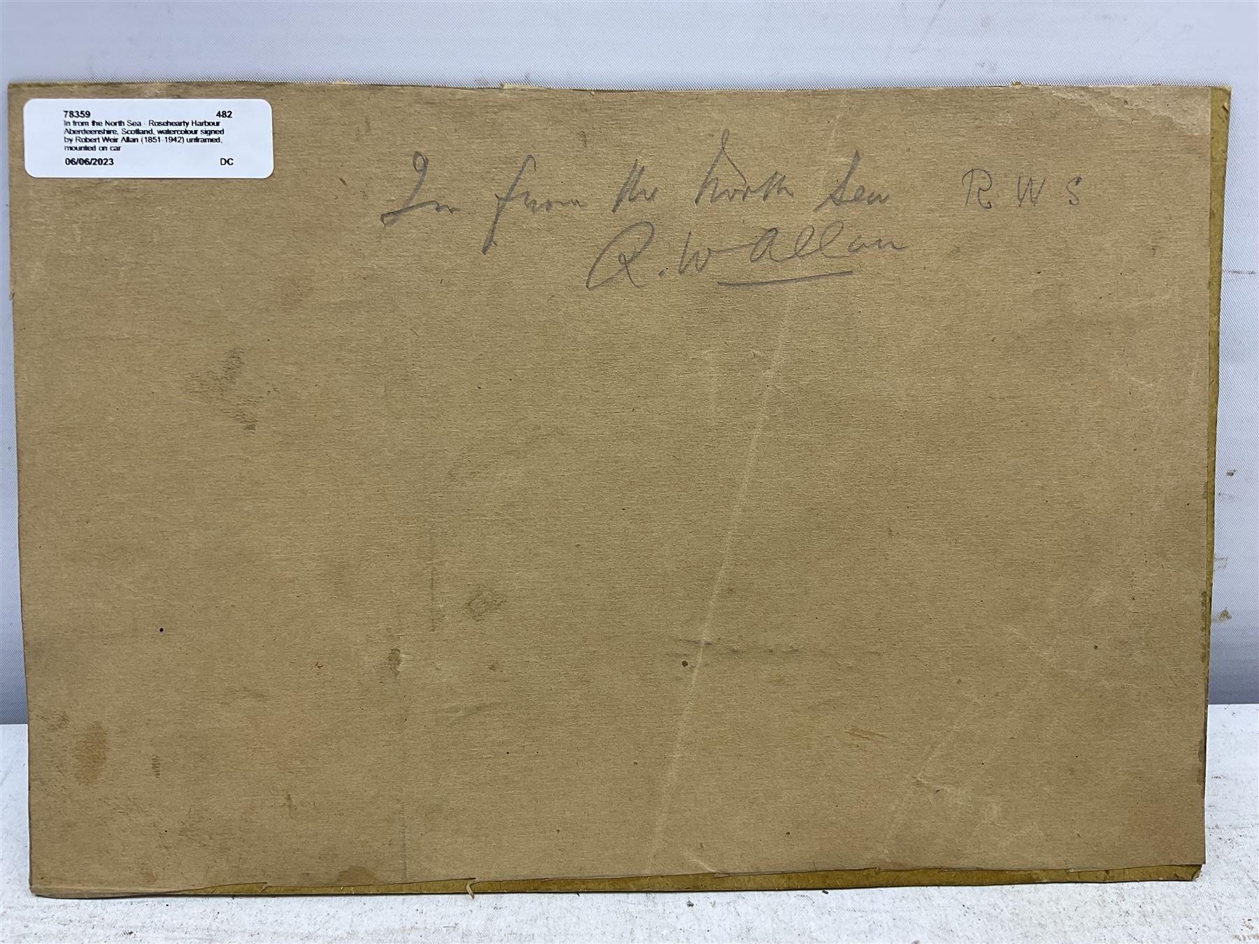 Robert Weir Allan (Scottish 1852-1942): 'In from the North Sea' - Rosehearty Harbour, Aberdeenshire, watercolour signed, titled verso 18cm x 27cm (unframed)