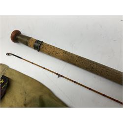 Hardy 'The Sir Edward Grey' two piece split can fishing rod, with cork handle and brass fittings marked Hardys, with a Hardy cover