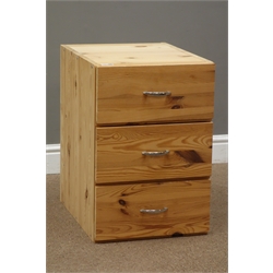  Pine three drawer pedestal chest, W40cm, H58cm, D50cm  