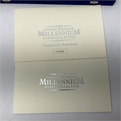 The Royal Mint United Kingdom 2000 silver proof Millennium coin collection, including Maundy coins, number 6384, cased with certificate 