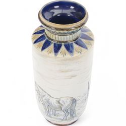 Doulton Lambeth sgraffito vase decorated by Hannah Barlow, decorated with a cattle and horses, with impressed marks beneath, H23cm