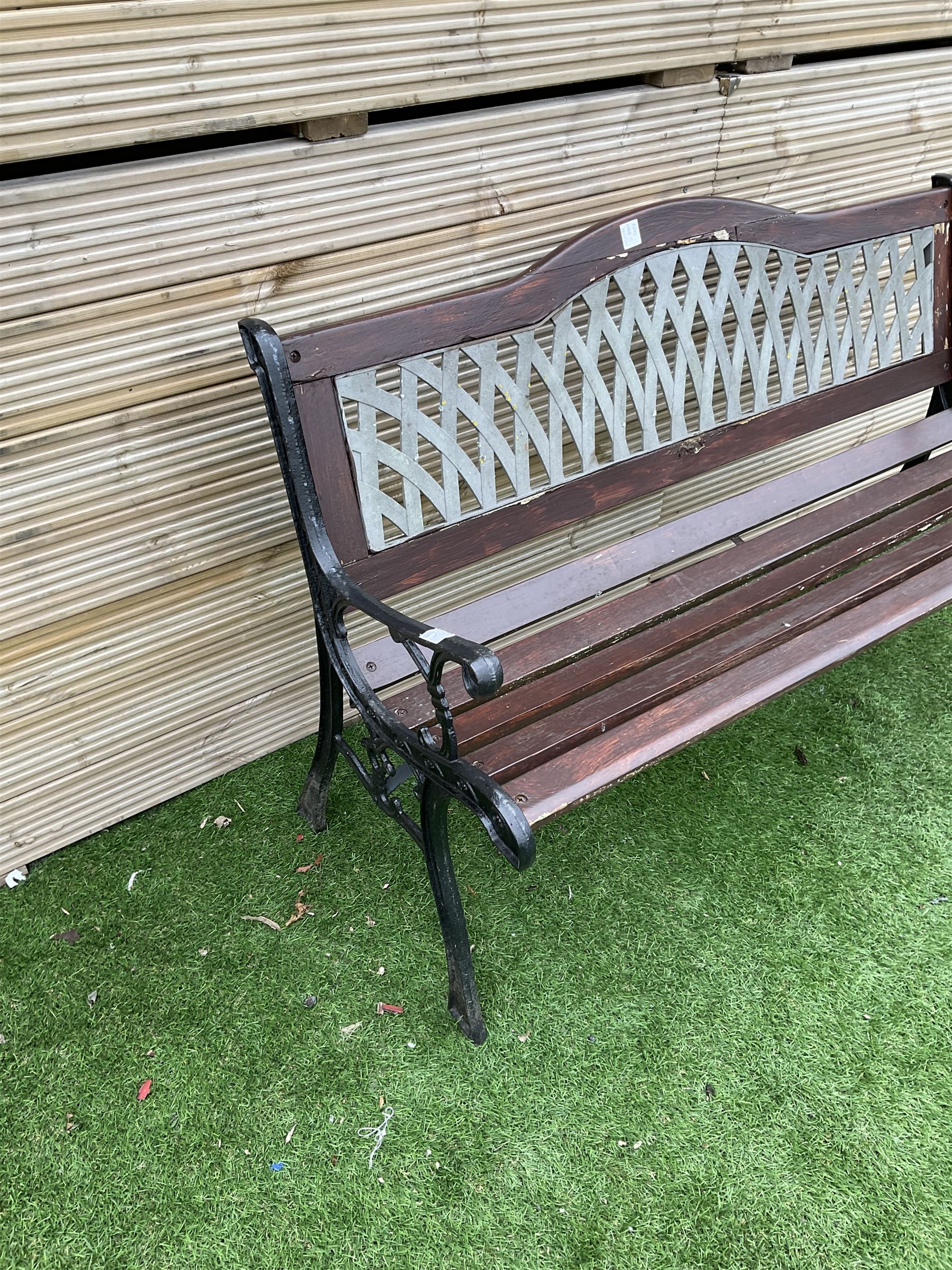 Large cast metal and wood slatted garden bench with lattice back - THIS LOT IS TO BE COLLECTED BY APPOINTMENT FROM DUGGLEBY STORAGE, GREAT HILL, EASTFIELD, SCARBOROUGH, YO11 3TX