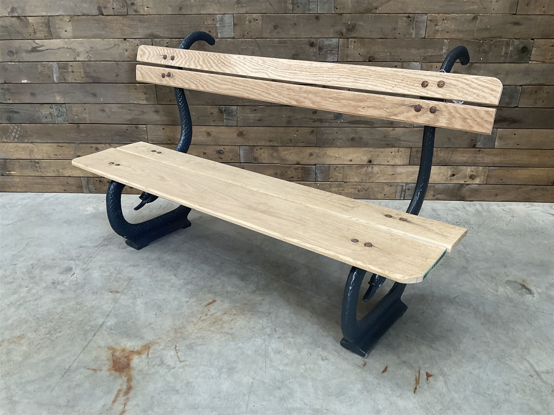 Victorian design cast iron serpent garden bench with oak slats