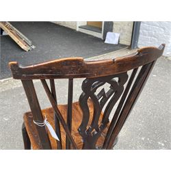 Late 18th century elm and beech Thames Valley Windsor chair, the shaped cresting rail on shaped and pierced 'Chippendale' type splat and spindle back, dished elm seat, turned rear supports and cabriole front supports joined by stretchers, W42cm, seat height - 43cm